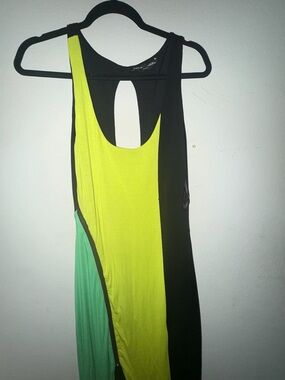Bebe colorblock Racerback Tank Dress - Neon Yellow & Black with Mint